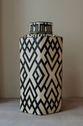 Ocoso: handmade Nicaraguan ceramic lidded jar with a black and white diamond pattern
