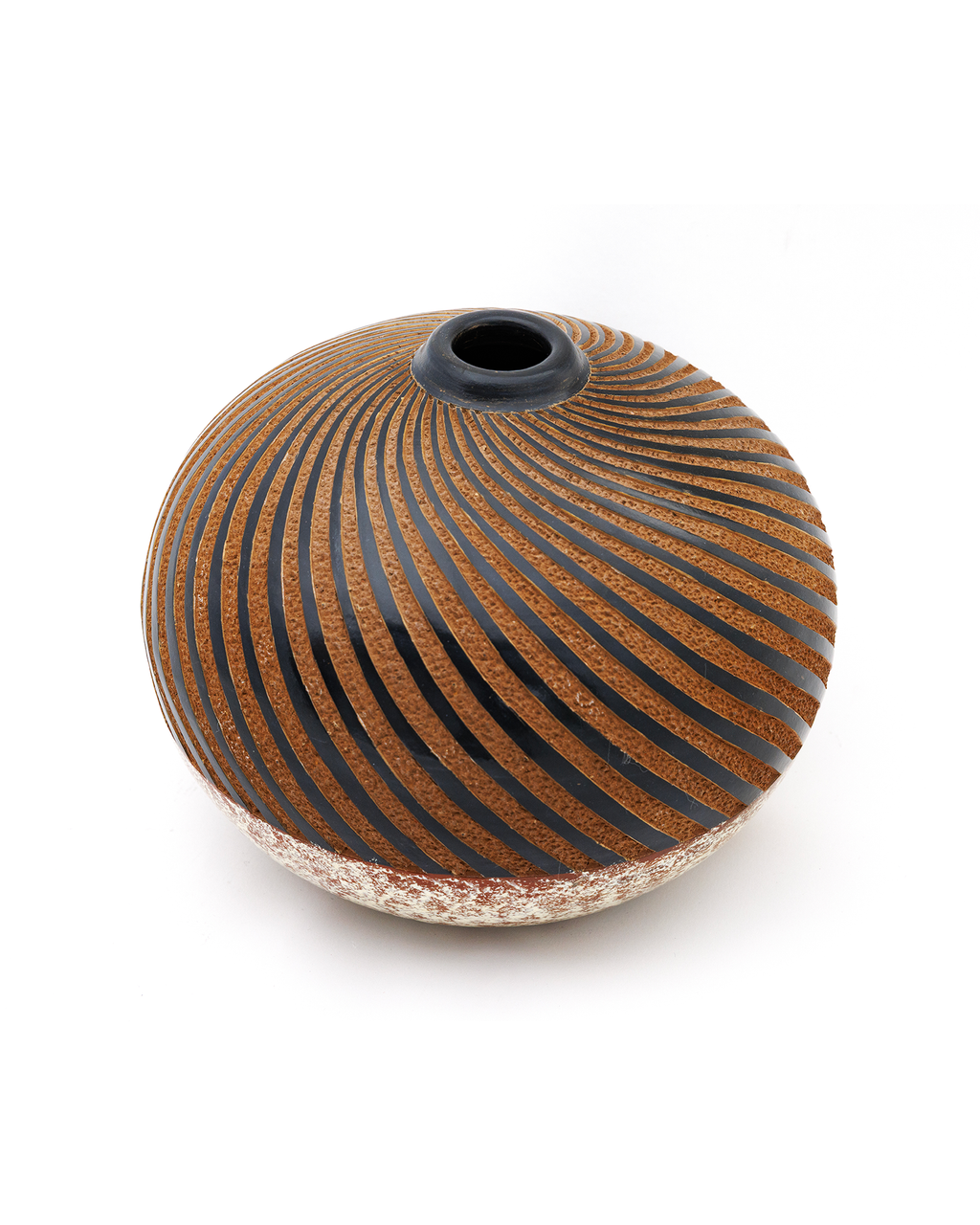 Pachira: handmade Nicaraguan ceramic round terracotta vessel with black spiral stripes